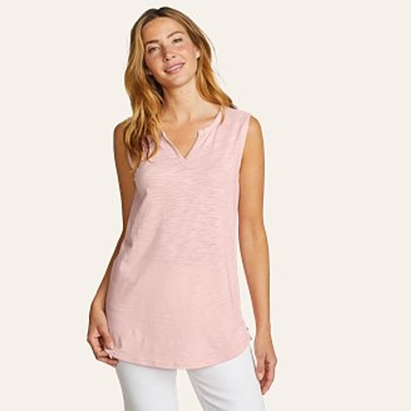 Women's Gate Check Sleeveless Split-Neck Tunic
