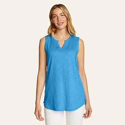 Women's Gate Check Sleeveless Split-Neck Tunic