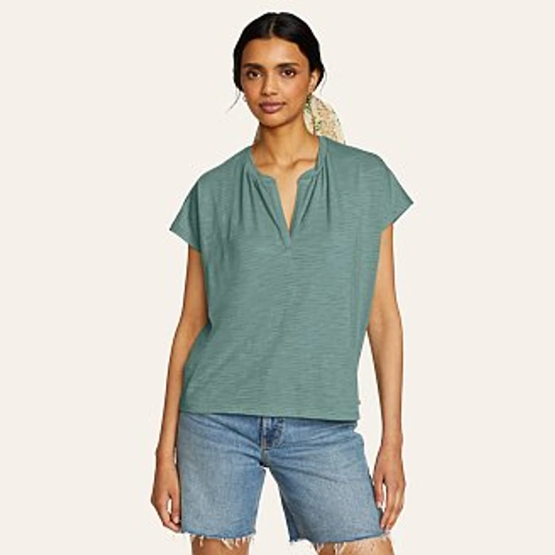 Women's Sunny Slub-Texture Notch Neck Top