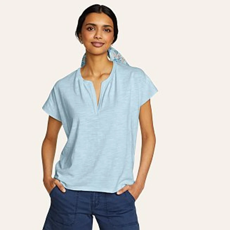 Women's Sunny Slub-Texture Notch Neck Top