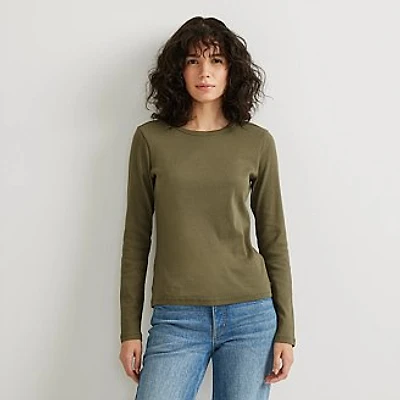 Women's Essential Ribbed Long-Sleeve Layering T-Shirt