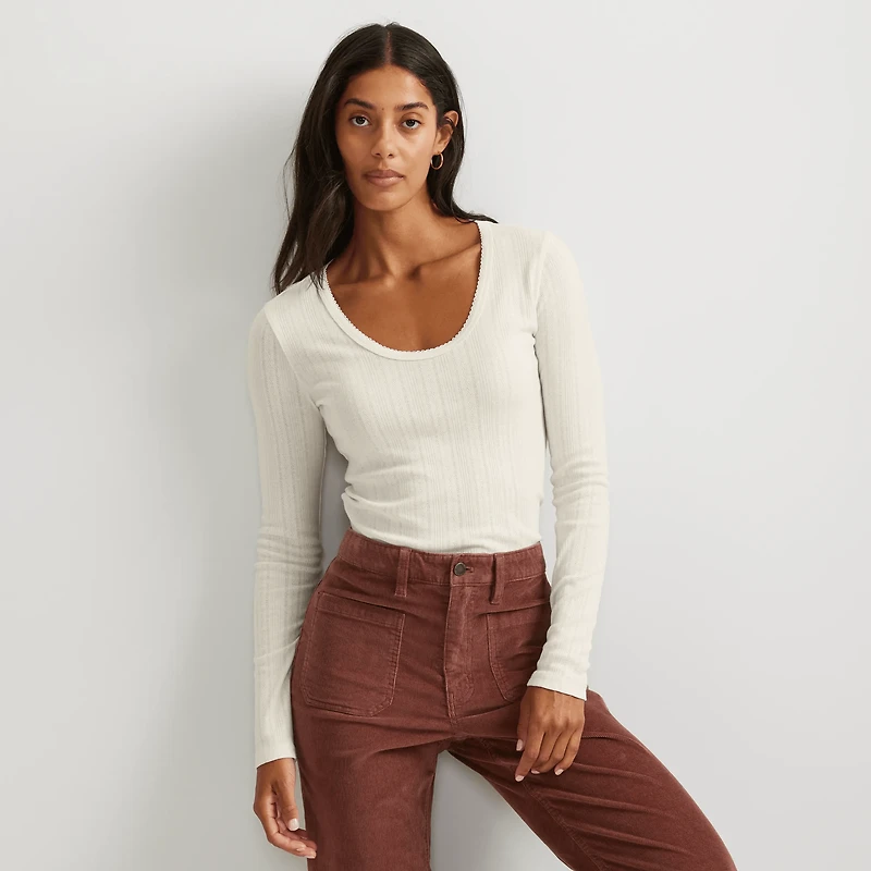 Perfect Pointelle Long-Sleeve Shirt