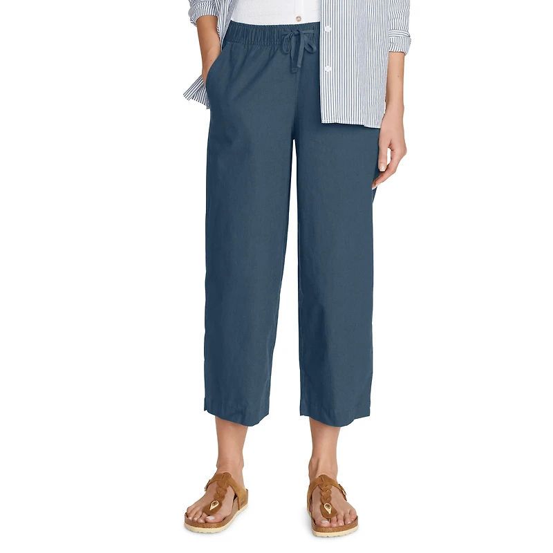 Wave Break Pull-On Wide-Leg Cropped Pants
