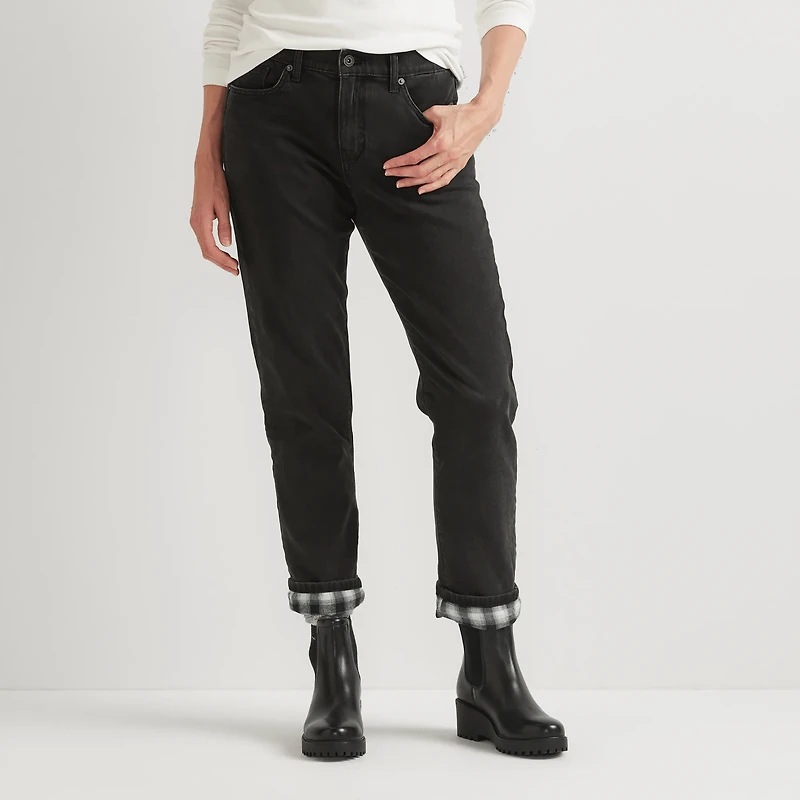 Boyfriend Flannel-Lined Straight Leg Jeans