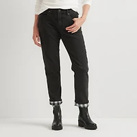 Boyfriend Flannel-Lined Straight Leg Jeans