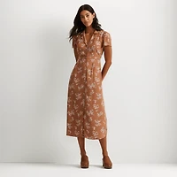 Camp Collar Short-Sleeve Midi Dress