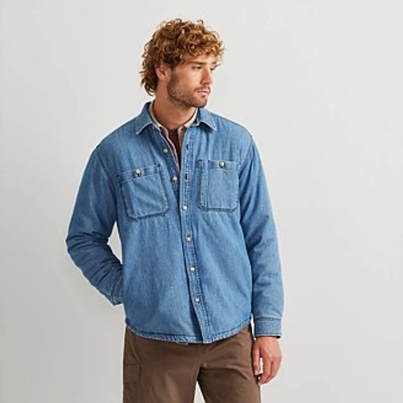 Men's Faux Shearling-Lined Denim Shirt Jacket