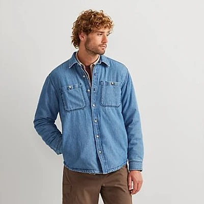 Men's Faux Shearling-Lined Denim Shirt Jacket