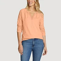 Women's Daisy Slub Long-Sleeve Notch-Neck Shirt