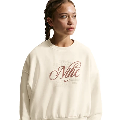 Nike NSW Club Fleece Boxy Crew GFX - Girls' Grade School