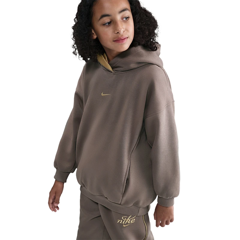 Nike NSW Shine Satin OS Club Fleece Hoodie - Girls' Grade School