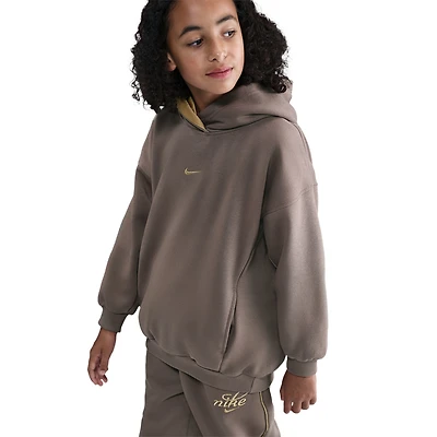 Nike NSW Shine Satin OS Club Fleece Hoodie - Girls' Grade School