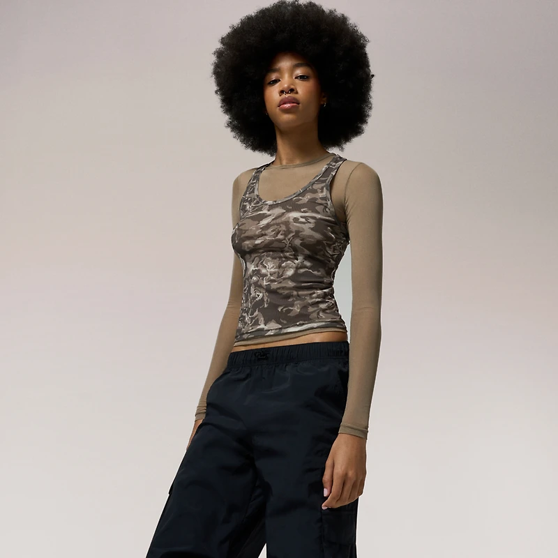 Cozi Long Sleeve Layered Mesh Top - Women's