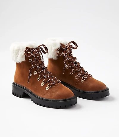 Faux Fur Trim Hiking Boots
