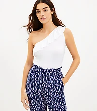 Ruffle Ribbed One Shoulder Tank Top