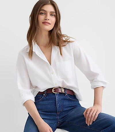Petite Cotton Blend Everyday Relaxed Pocket Shirt