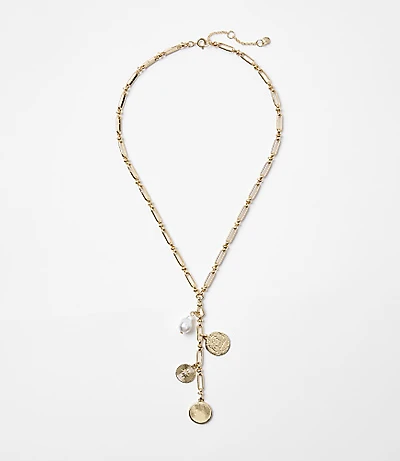 Pearlized Coin Y Necklace