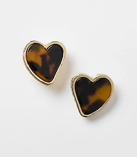 Tortoiseshell Print Abstract Heart Stud Earrings