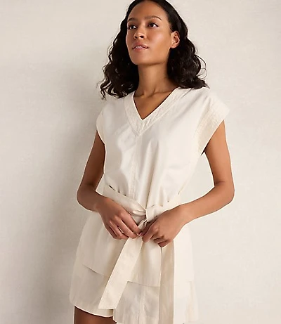 Haven Well Within Cotton Ecru Denim V-Neck Belted Top