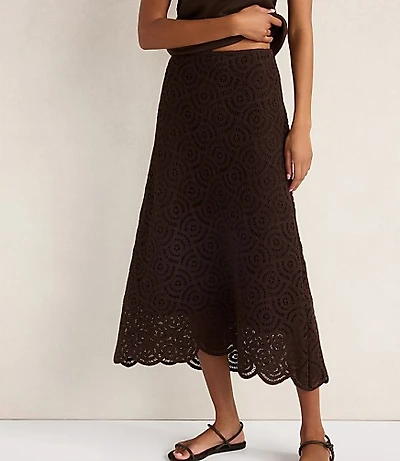 Haven Well Within Cotton Crochet Scalloped Midi Skirt