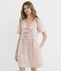 Petite Corduroy Bow Mini Pocket Dress