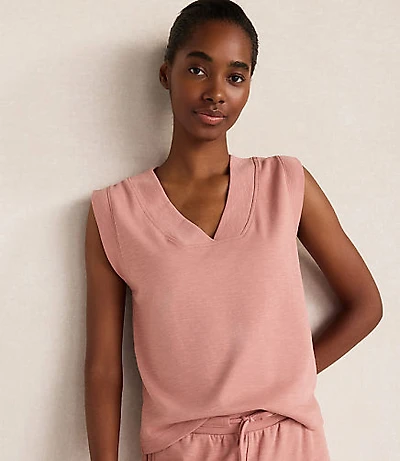 Haven Well Within Organic Cotton Slub Interlock V-Neck Top