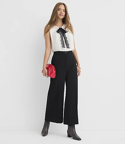 Cuffed Wide Leg Pants Crepe