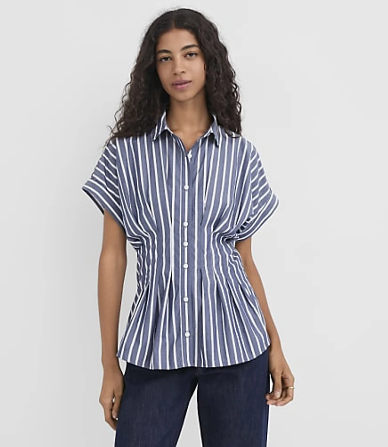 Striped Poplin Pleated Shirt