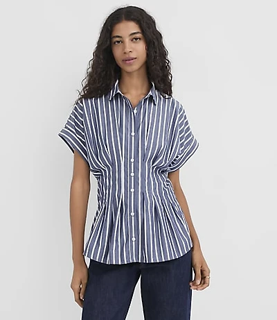 Striped Poplin Pleated Shirt