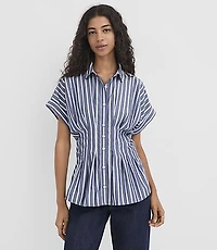 Striped Poplin Pleated Shirt