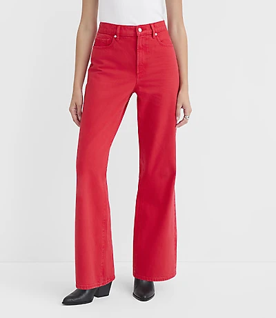Rivete Petite Curvy High Rise Wide Leg Jeans Tango Red