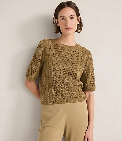 Haven Well Within Organic Cotton Linen Pointelle Short Sleeve Sweater