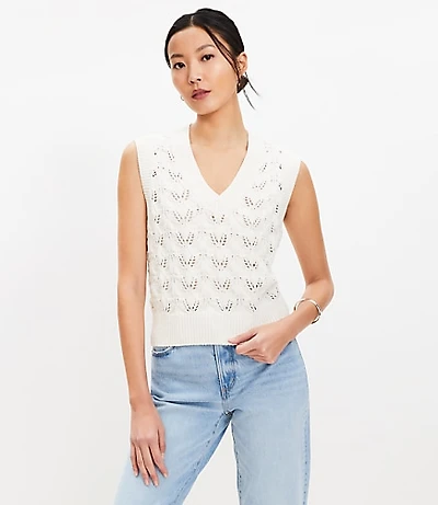 Pointelle V-Neck Sweater Vest