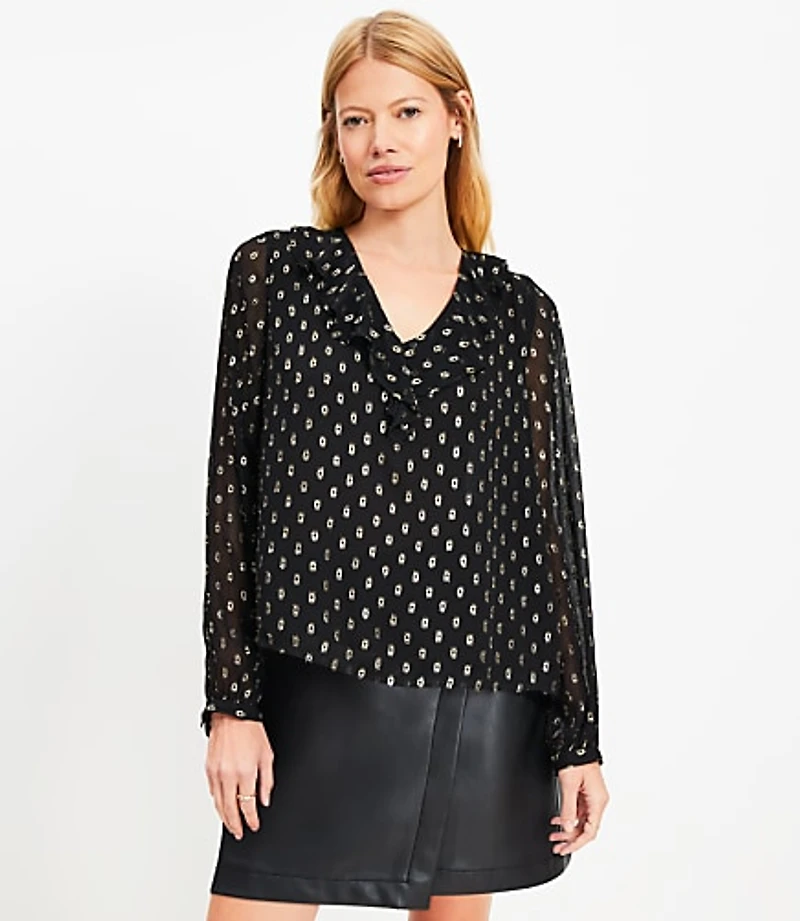 Metallic Clip Ruffle Blouse
