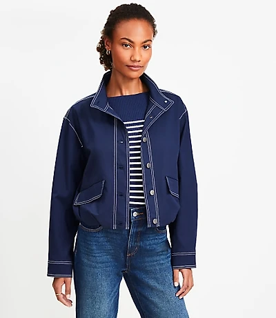 Topstitched Bubble Hem Jacket