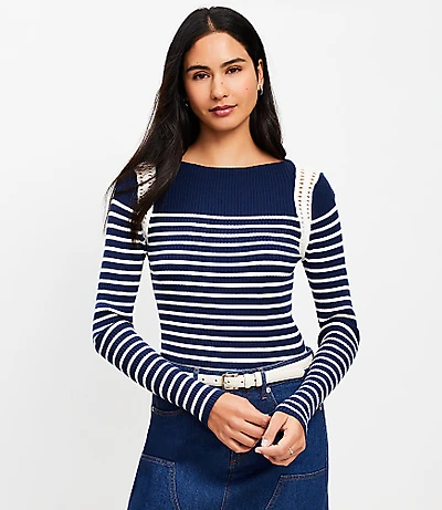 Striped Crochet Shoulder Sweater
