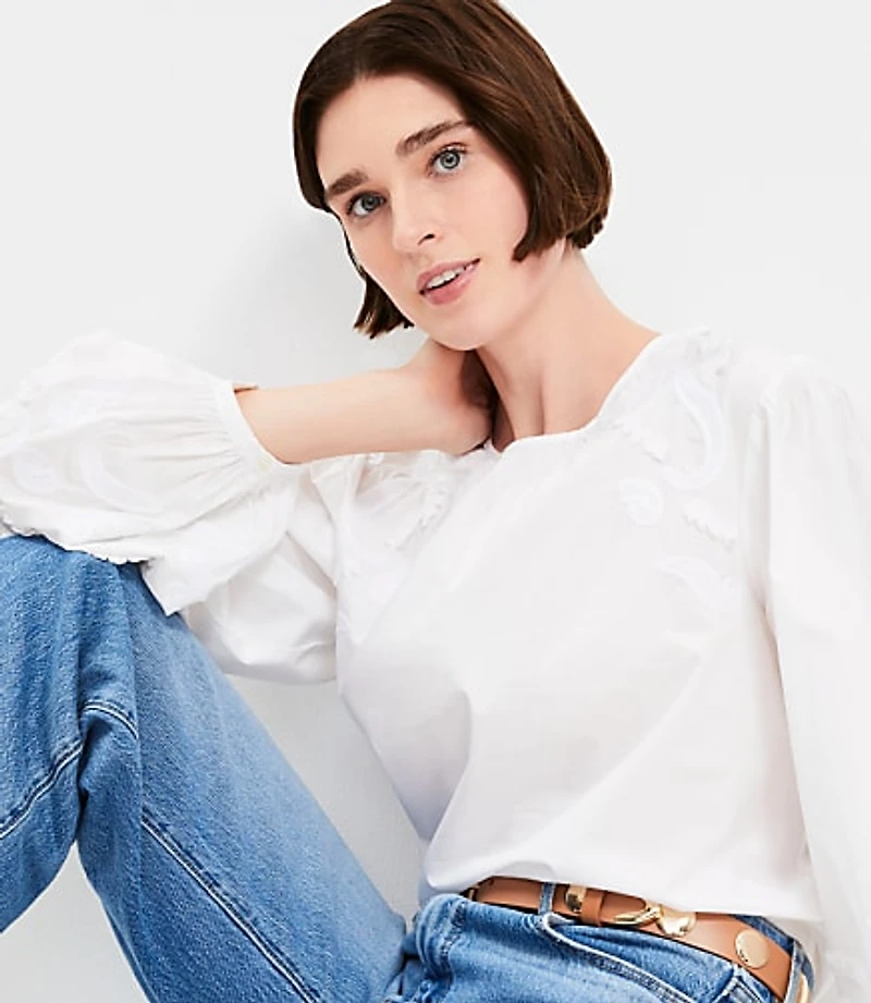 Lace Poplin Tie Back Blouse