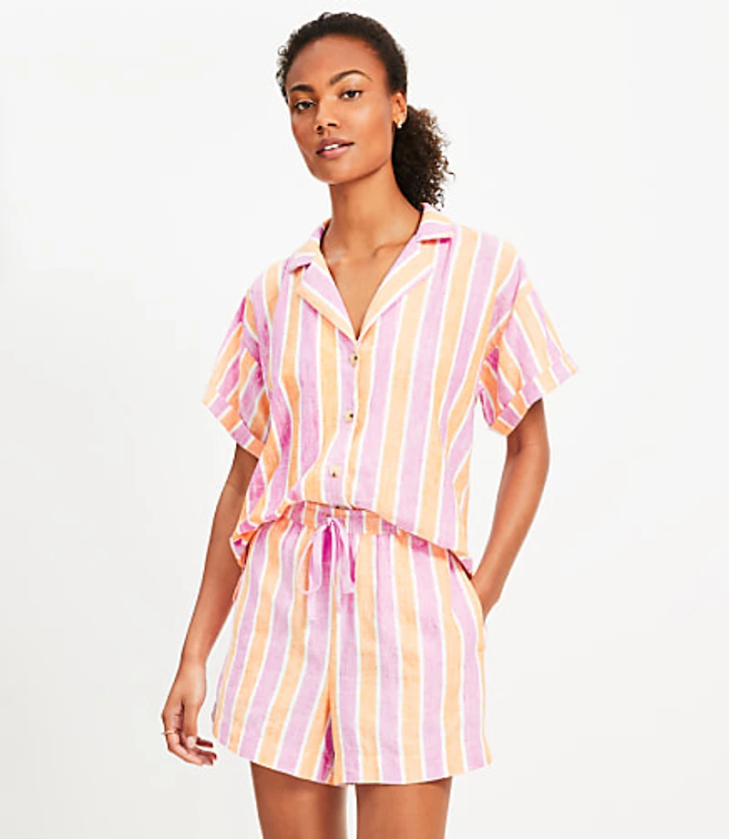 LOFT Beach Striped Linen Drawstring Shorts