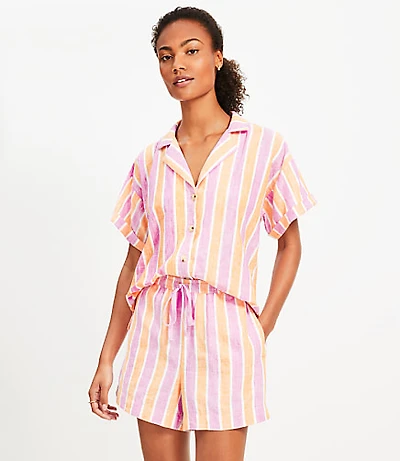 LOFT Beach Striped Linen Drawstring Shorts