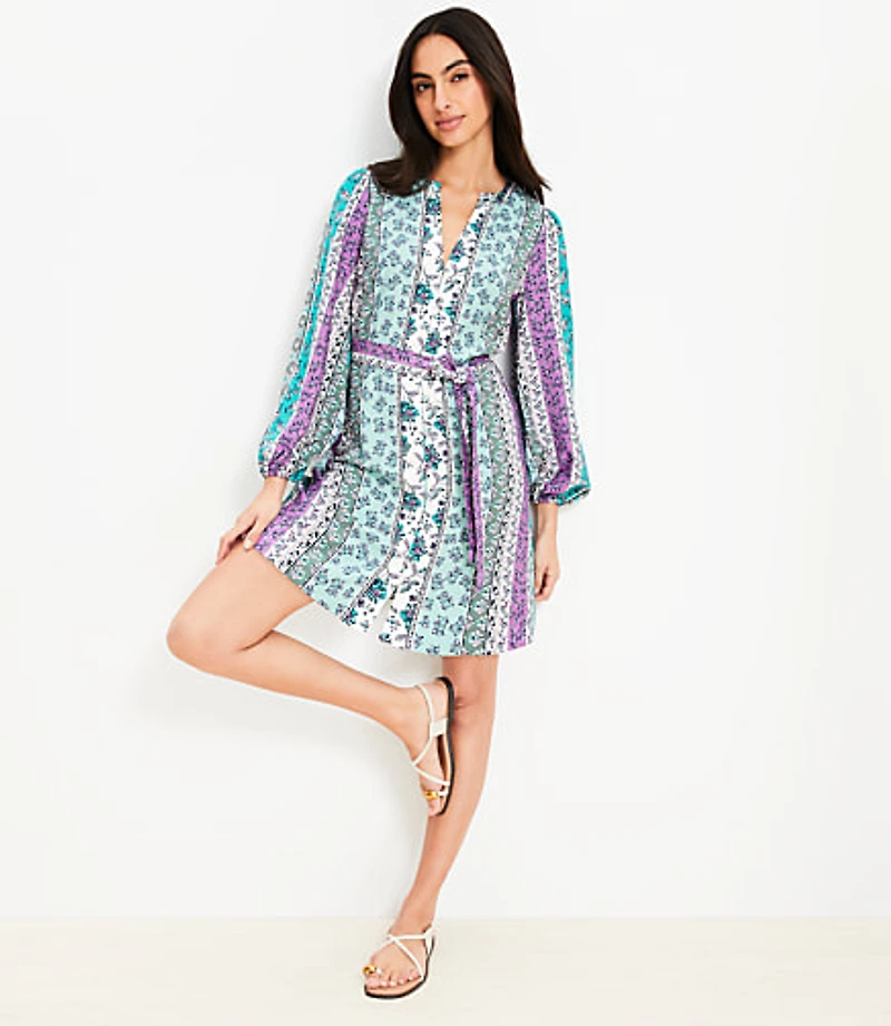 Petite Floral Stripe Belted Mini Dress