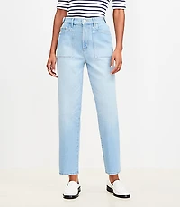 Curvy Tab Waist High Rise Straight Jeans Bright Mid Indigo Wash