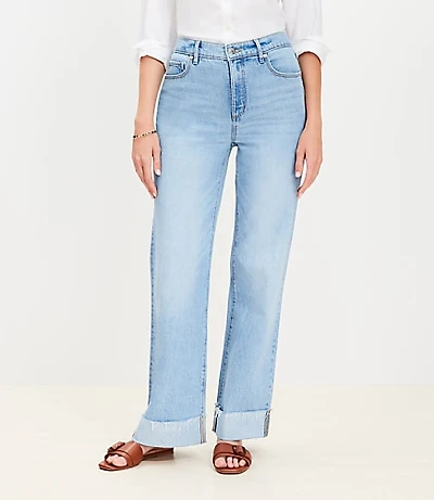 Curvy Flip Cuff High Rise Wide Leg Jeans in Light Wash