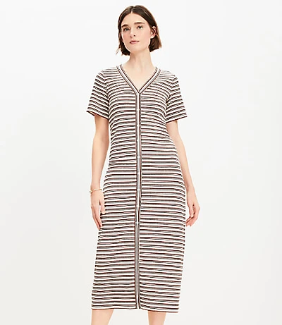 Stripe Ribbed V-Neck Midi Dress