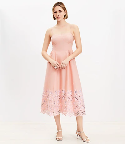 Daisy Eyelet Sweetheart Strappy Midi Dress