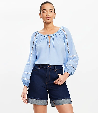 A-Line High Rise Denim Shorts Rinse Wash