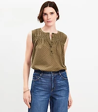 Pleated Yoke Mixed Media Top