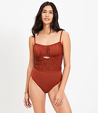 LOFT Beach Shirred Cutout One Piece Swimsuit