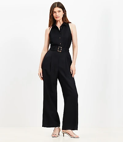 Linen Blend Halter Jumpsuit
