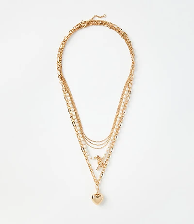 Pearlized Heart Toggle Layered Necklace Set