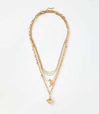 Pearlized Heart Toggle Layered Necklace Set